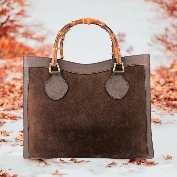 GUCCI FABULOUS Elegant Brown Suede Bag with Trademark Bamboo Handle - Picture 1 of 1